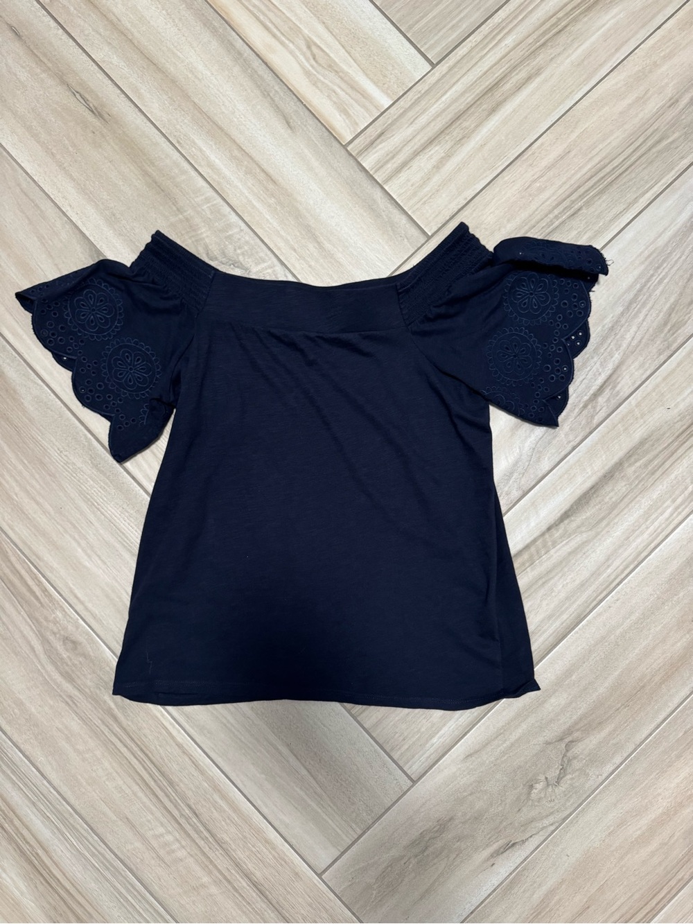 LOFT Navy Off-Shoulder Eyelet Sleeve Top